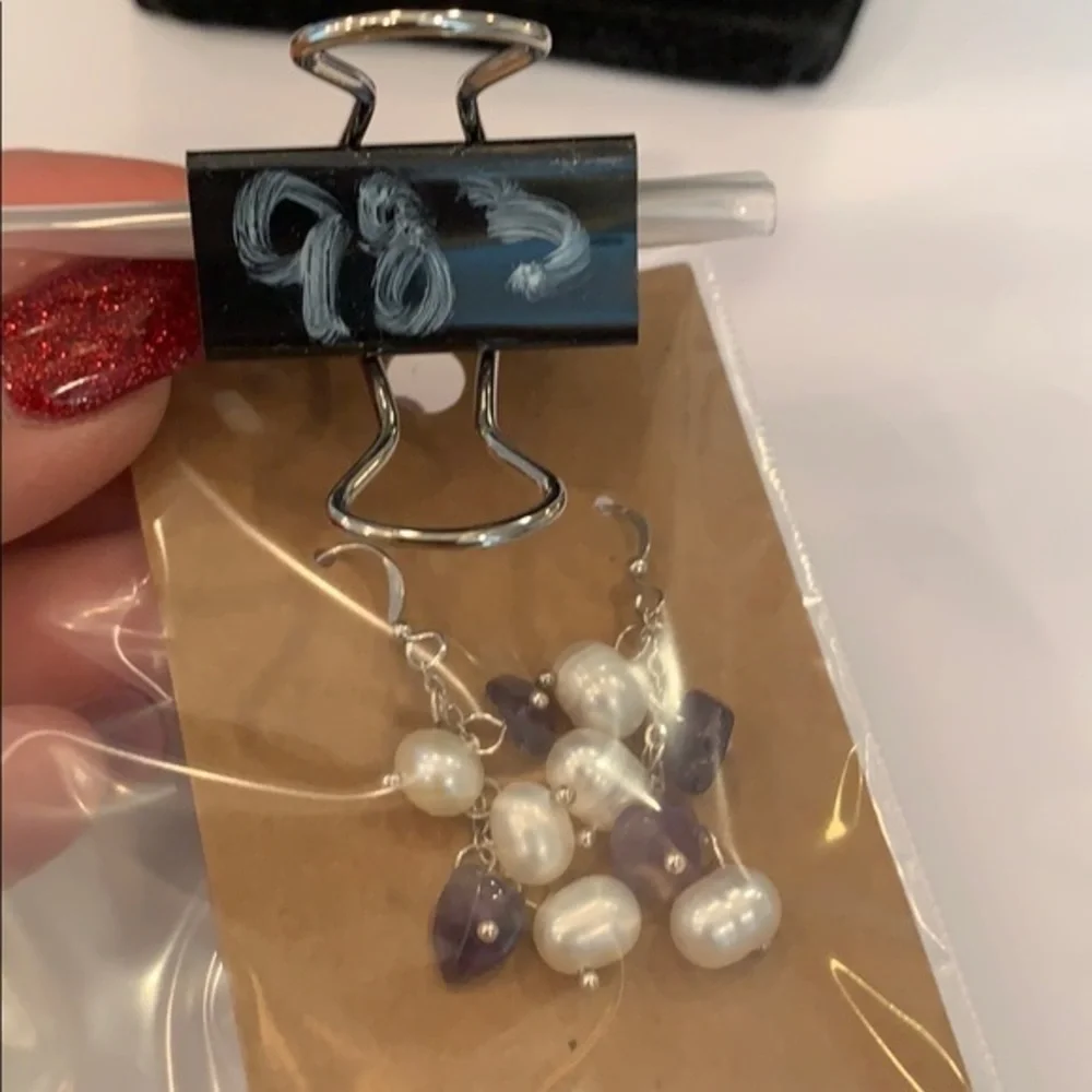 Sterling silver freshwater pearls amethyst stone
